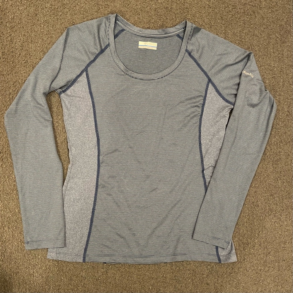 Columbia Shirt Womens Blue Stripe Running Reflective Athleisure Stretch Sz Med